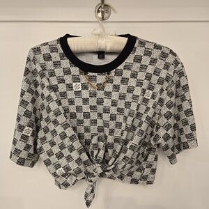 Louis Vuitton Black and White Checkered Tie Crop Top